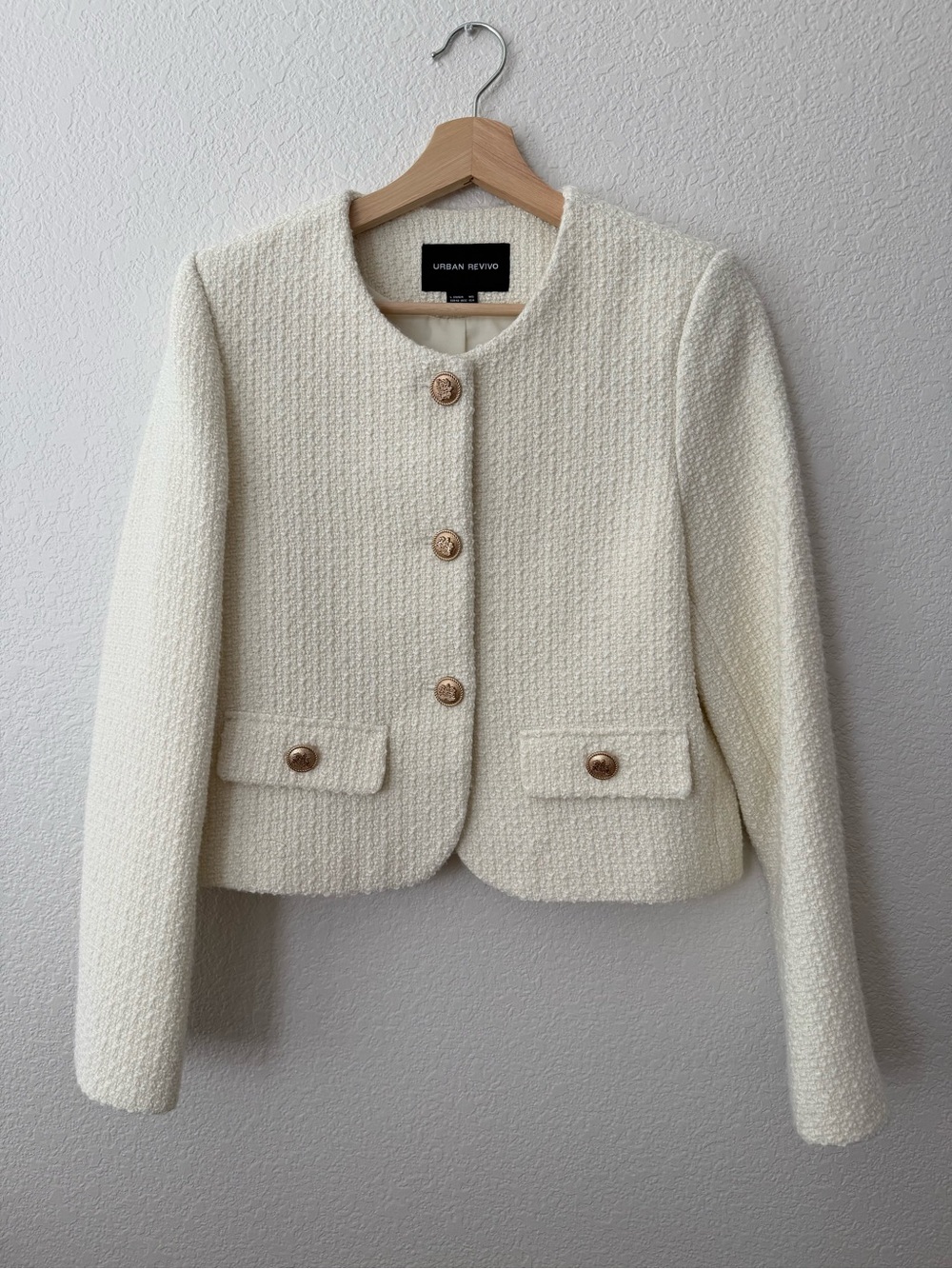 Urban Revivo Ivory Tweed Jacket Gold Buttons Size L / US 8